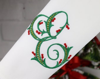 Set of 6 Napkins / Christmas Napkins / Embroidered Napkins / Dinner Napkins / Christmas Gifts / Cotton Napkins / Font 25
