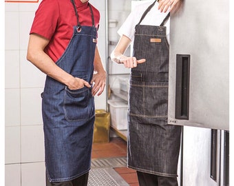 BLUE Denim Apron / Café Apron / Grill Apron / BBQ Apron / Barista Apron / Waiter's Apron / Garden Apron / Dad Apron / model 3009