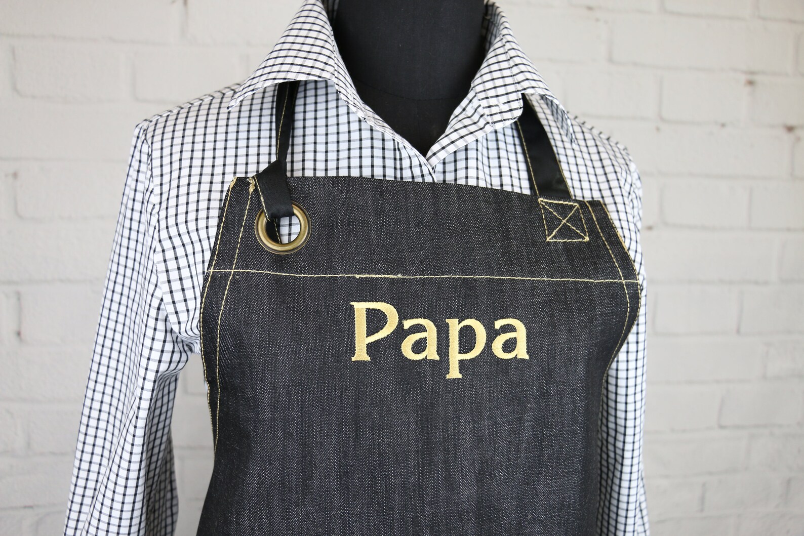 BLACK Denim Apron / Cafe Apron / Grill Apron / BBQ Apron / Etsy
