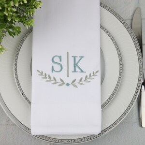 Set of 25 Napkins / Personalized Napkins / Monogrammed Wedding Napkins / Cotton Napkins / Leaves Frame Monogram image 2