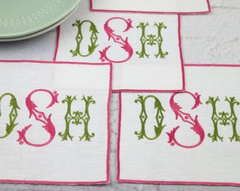 Set of 6 Cocktail Napkins / Monogrammed Napkins / Linen Napkins / Embroidered Napkins / Wedding gift / Bridal Shower Gift