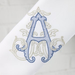 Set of 6 Monogrammed Napkins / Embroidered Napkins / Dinner Napkins / Table Linens / Wedding Gift / 1 Letter Monogram / Vintage Vine Font