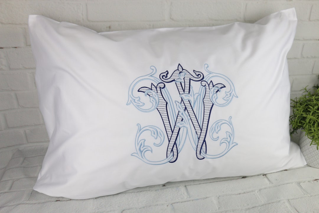 Set of 2 Monogram Pillowcases 100 Cotton / Monogrammed Pillow Cases