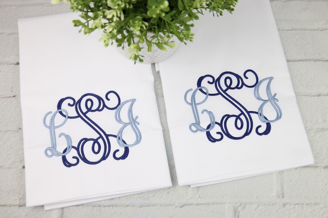 Set of 2 Monogram Cotton Pillowcases / Embroidered Pillowcases