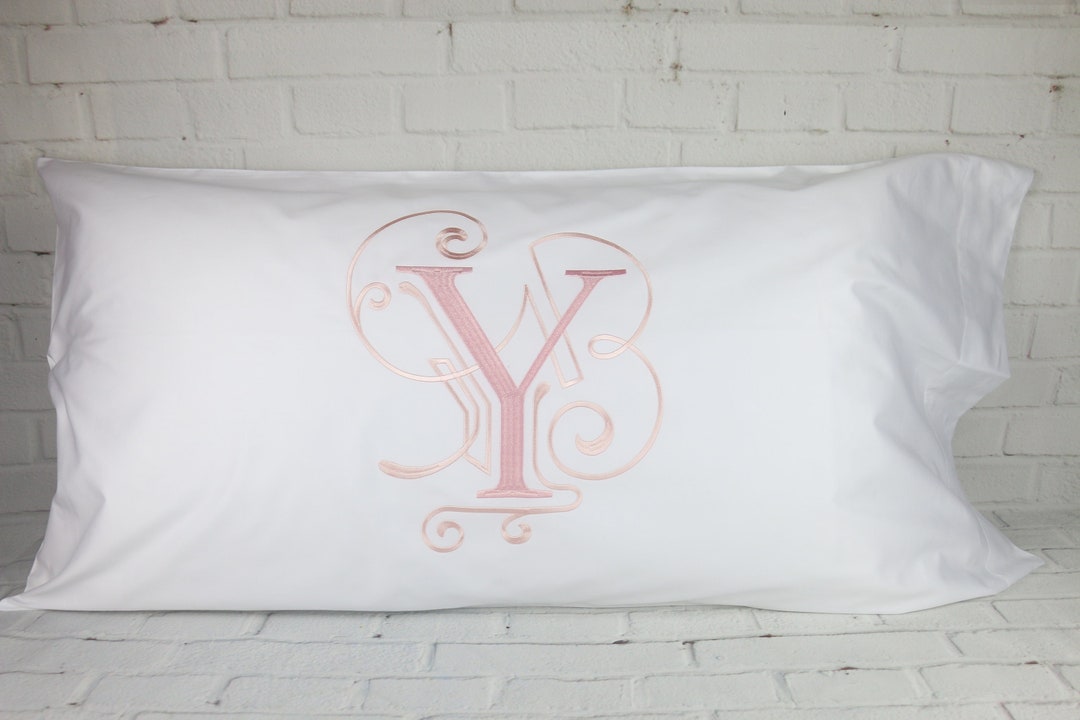 Set of 2 Monogrammed Pillowcases 100 Cotton / Custom Pillow Etsy