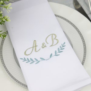 Set of 25 Napkins / Personalized Napkins / Monogrammed Wedding Napkins / Cotton Napkins / Leaves Frame Monogram image 3