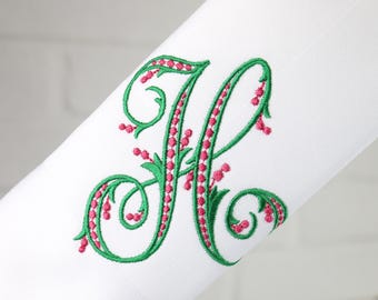 Set of 6 Napkins / Monogrammed Napkins / Embroidered Napkins / Cloth Napkins / Christmas Gifts / Cotton Napkins / Font 25