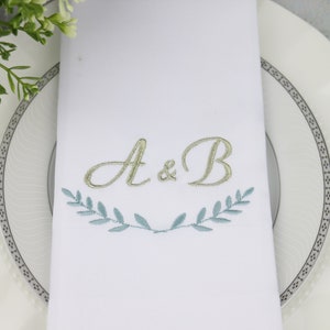 Set of 25 Napkins / Personalized Napkins / Monogrammed Wedding Napkins / Cotton Napkins / Leaves Frame Monogram image 4