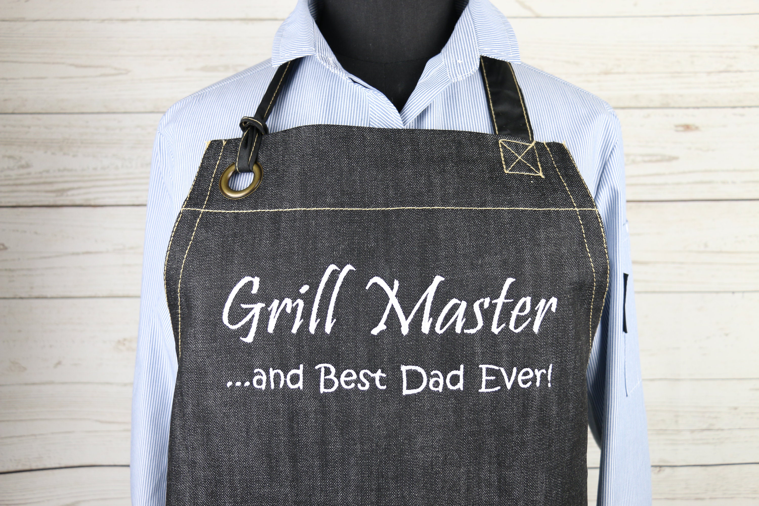 BLACK Denim Apron / Cafe Apron / Grill Apron / BBQ Apron / Etsy