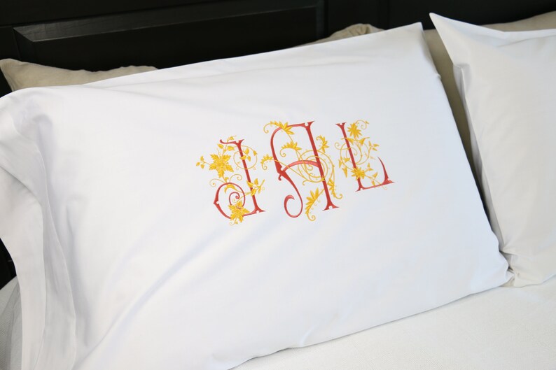 Set of 2 Monogrammed Pillowcases / 100 Cotton / Embroidered Etsy