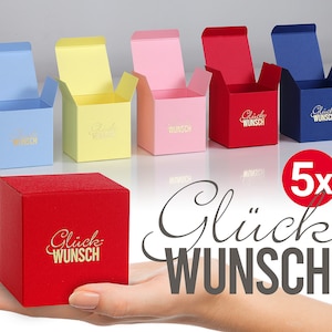 5 x encantadora caja plegable "FELICIDADES", caja de regalo, caja de cartón, embalaje, embalaje de regalo, reutilizable, reciclable