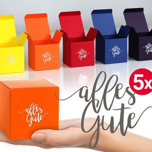 5 x encantadoras cajas plegables "Todo lo mejor", caja de regalo, caja de cartón, embalaje, embalaje de regalo, reutilizable, reciclable
