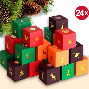 Advent calendar, 24 pieces, folding boxes, reusable, 67/67 / 67mm, high quality, made of the finest materials, with real hot foil stamping