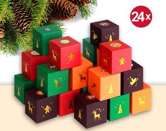 Advent calendar, 24 pieces, folding boxes, reusable, 67/67 / 67mm, high quality, made of the finest materials, with real hot foil stamping
