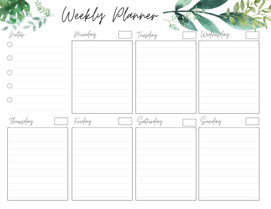 Greenery Weekly Planner Printable Weekly Agenda Refill on Two 