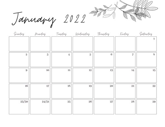 2022 monthly calendar landscape printable calendar template etsy