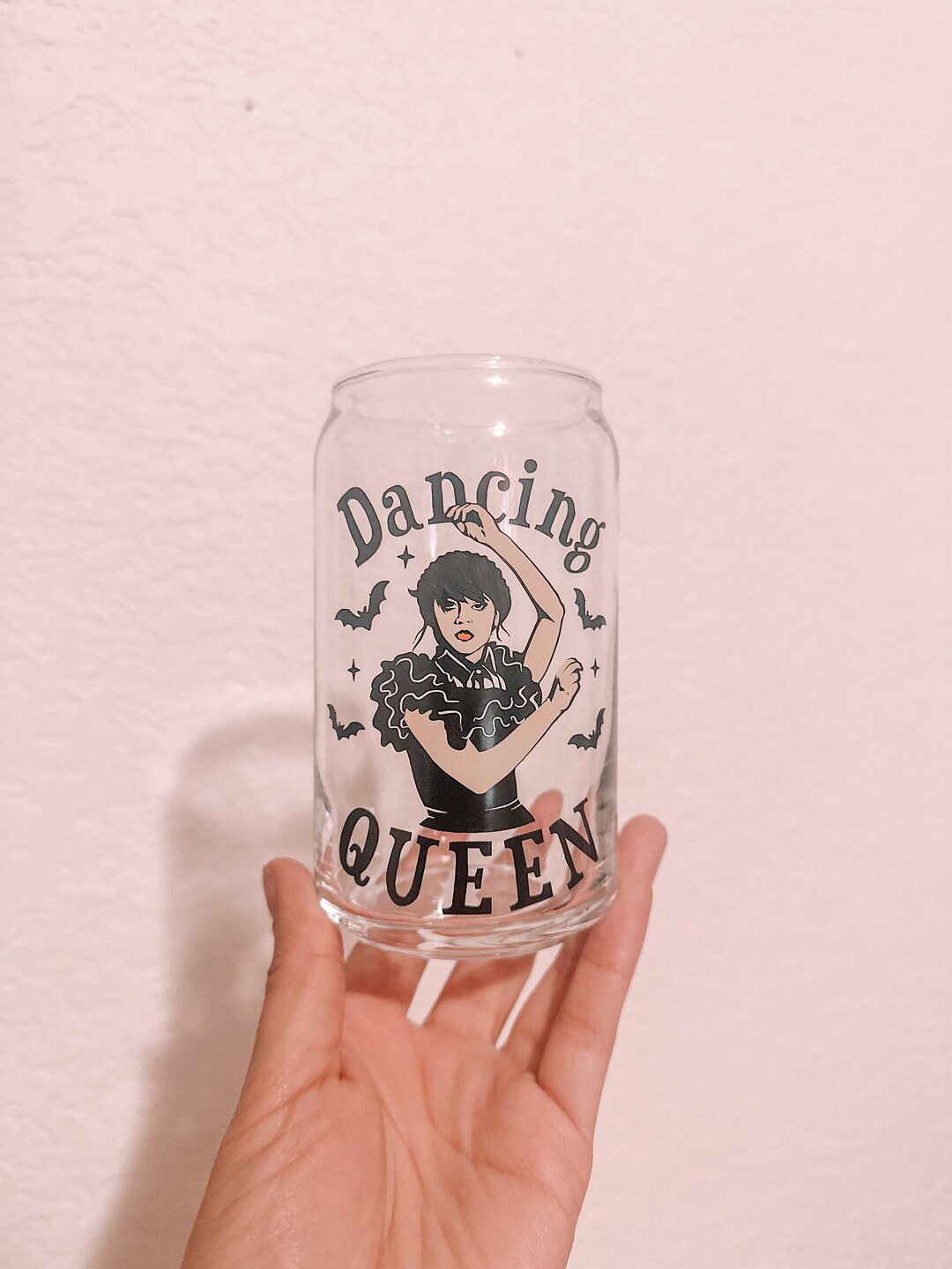 Wednesday the Dancing Queen Glass Cup Christmas Halloween Time Holiday
