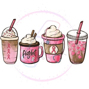 Fight Breast Cancer Latte Image Transfers, Breast Cancer Sublimation Prints, Breast Cancer HTV Prints, Breast Cancer Latte iron on,