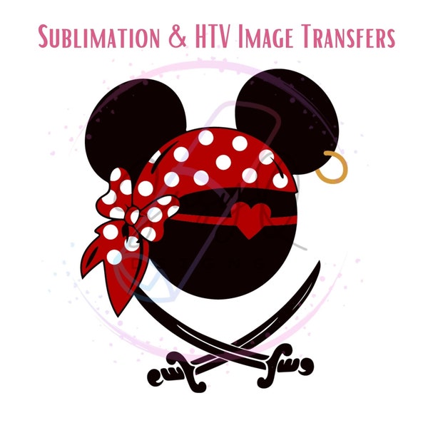 Minnie and Mickey Pirate Image Transfers, Disney Pirates Iron on Prints, Minnie and Mickey Pirate Eco Solvent HTV Prints