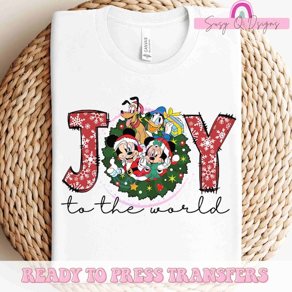 Joy To The World Christmas HTV and Sublimation Image Transfer, Family Vacation Christmas Transfers, Mickey and Friends Christmas HTV