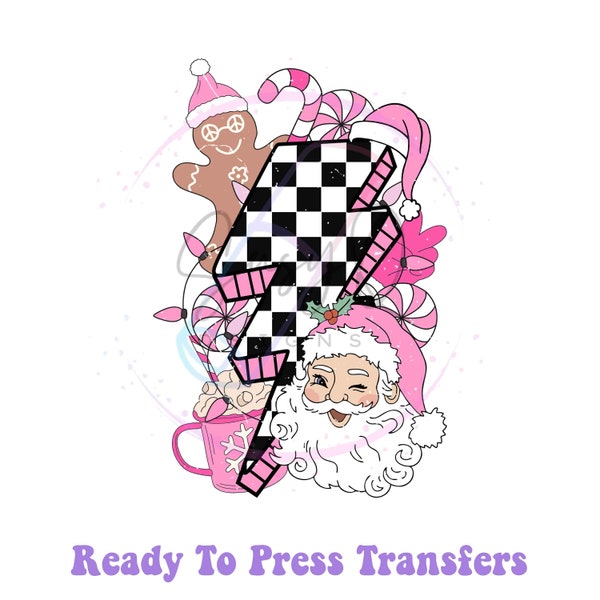 Ready to Press Cute Pink Christmas HTV and Sublimation Image Transfer, Pink Christmas Iron on Transfers, Cute Christmas Sublimation Prints