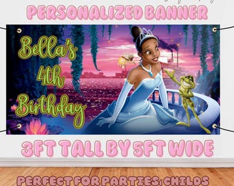 Tiana Personalized Backdrop, Tiana Birthday Banner, Personalized Tiana Banner Backdrop