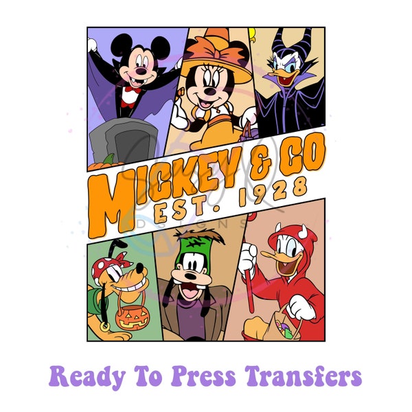 Ready to Press Spooky Mouse Friends HTV and Sublimation Image Transfer, Halloween Transfers, Family Vacation Prints