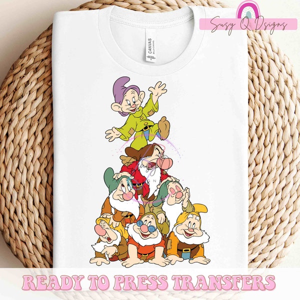 Enanos HTV y transferencias de imágenes de sublimación, Blancanieves 7 Enanos Hierro en impresiones HTV, Impresiones de sublimación enanos