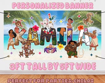 Moana Birthday Personalized Banner, Moana Birthday Banner, Personalized Moana Banner