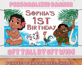 Moana Birthday Personalized Banner, Moana Birthday Banner, Personalized Moana Banner