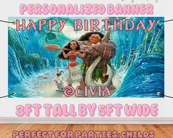 Moana Personalized Backdrop , Moana Birthday Banner, Personalized Moana Banner, Moana Party Backdrop