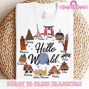 Epcot Hello World Image Transfers, Epcot Sublimation Prints, Epcot HTV Prints, World Travelers Iron On