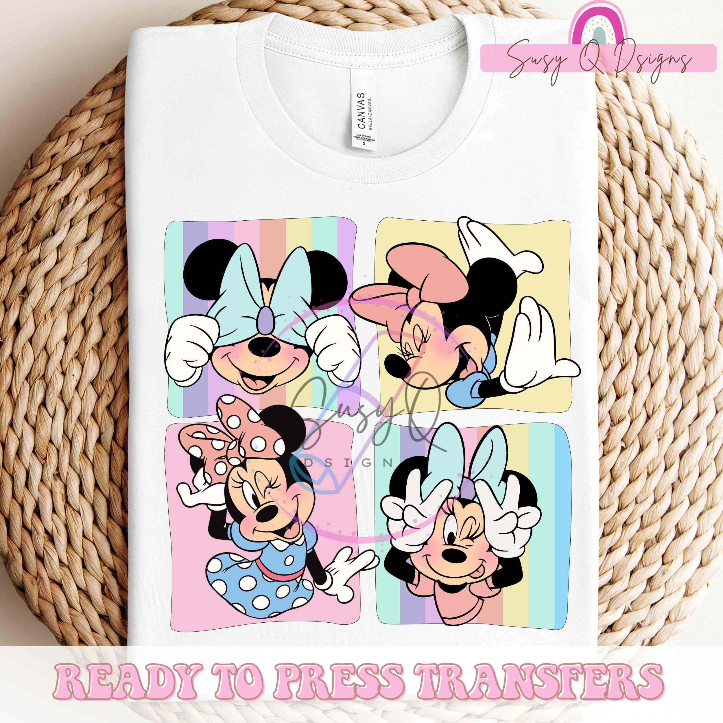 Retro Minnie Image Transfers, Disney Minnie Iron on Prints, Minnie Eco Solvent HTV Prints, Minnie Sublimation Prints, Minnie Shirts