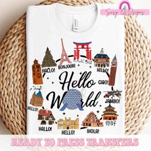 Epcot Hello World Image Transfers, Epcot Sublimation Prints, Epcot HTV Prints, World Travelers Iron On