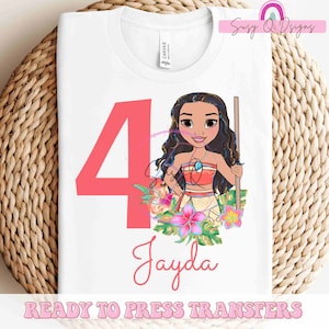 Custom Moana Birthday HTV and Sublimation Image Transfer, Family Vacation Birthday Transfers, Princess Birthday HTV