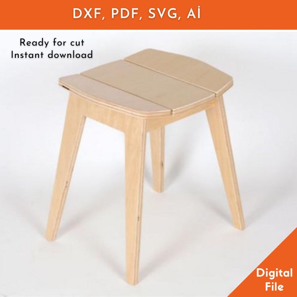 Kruk. Houten kruk, plantenkruk. Zitten, Design stoel, minimalistische kruk, lasergesneden hout, cnc-vector, 3D-plan, lasergesneden patroon, puzzelbestanden