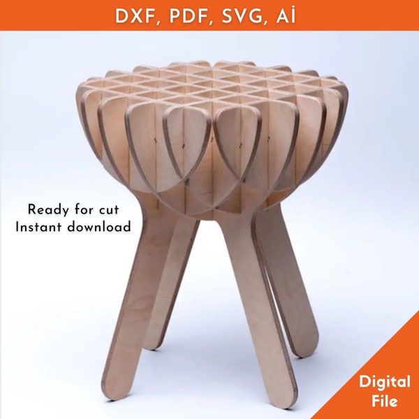 Parametric wooden stool, Coffee table, parametric laser cut model. Dxf files for cnc, laser cut files, vector files, vector cutting plan