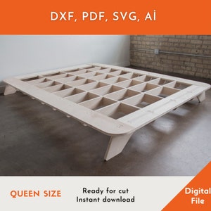 Queen size bed, Wood bed, Disassembled wooden bed, Digital file, DXF, files for cnc, laser cut files, vector files, laser file zdjęcie 1