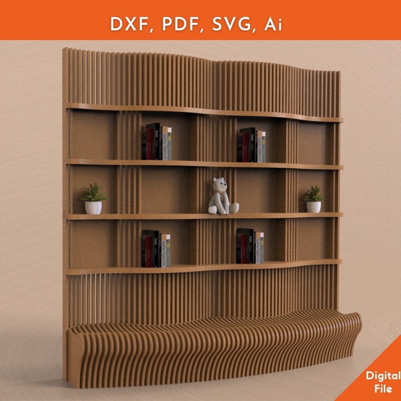 DIY Bookcase plan,Wooden Parametric Bookcase Plans, CNC cutting file,Kid's Room Shelf,Kids Room Bookcase,Kids Wall Shelf,Kids Wall Bookshelf image 1