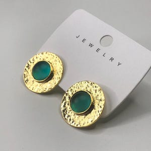 Green Jade Stone Earrings: 22k Gold Plated Bohemian Style