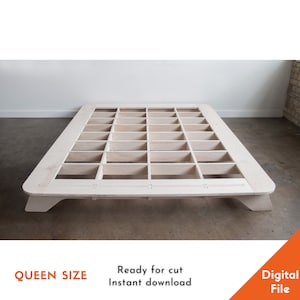 Queen size bed, Wood bed, Disassembled wooden bed, Digital file, DXF, files for cnc, laser cut files, vector files, laser file zdjęcie 2