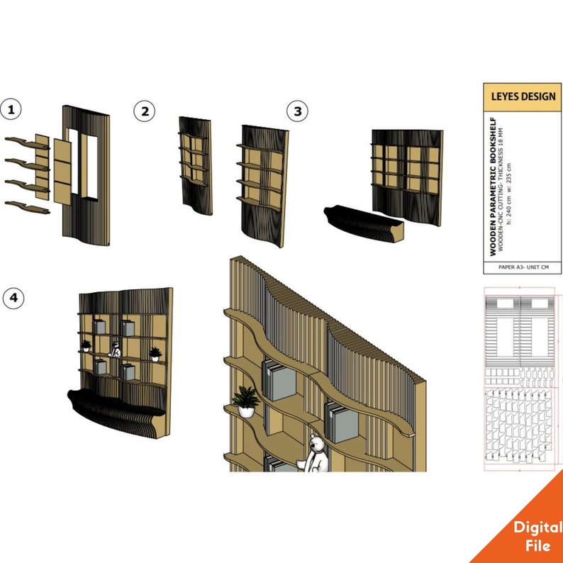 DIY Bookcase plan,Wooden Parametric Bookcase Plans, CNC cutting file,Kid's Room Shelf,Kids Room Bookcase,Kids Wall Shelf,Kids Wall Bookshelf image 5