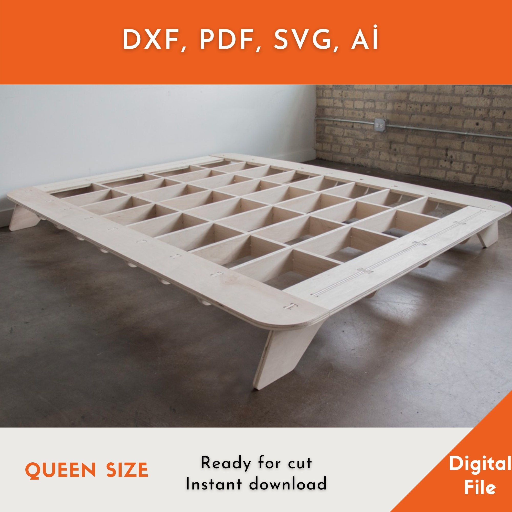 Queen Size Bed Wood Bed Disassembled Wooden Bed Digital Etsy