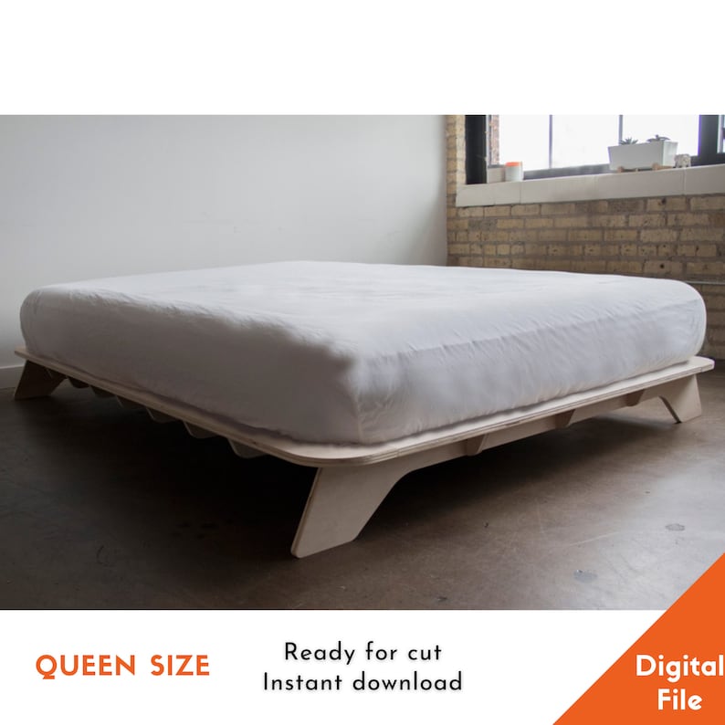 Queen size bed, Wood bed, Disassembled wooden bed, Digital file, DXF, files for cnc, laser cut files, vector files, laser file zdjęcie 3