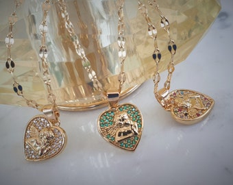 Angel Cherub Necklace, Cubic Zirconia Angel Chain Necklace, Heart Cupid Pendant Necklaces