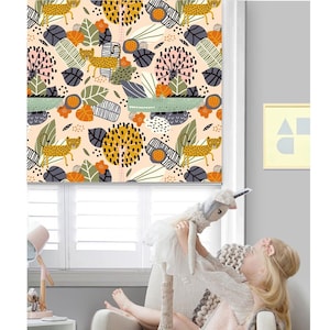 Custom Made Nursery Room Window Shade, Blackout Light Filter Window Blinds, Animal Safari Theme Window Blinds for Kids