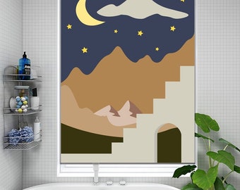 Custom Made Southwestern Style Adobe Houses Window Shade, Blackout Light Filter Window Blinds, Santa Fe Theme Window Blinds