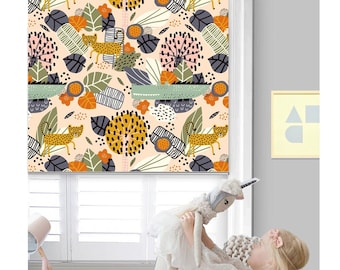 Custom Made Nursery Room Window Shade, Blackout Light Filter Window Blinds, Animal Safari Theme Window Blinds for Kids
