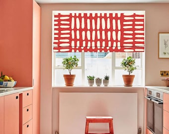 Custom Made Geometry Red Bold and Fun Window Roman Shade Curtain or Matching Pillow Case Fabric Supply