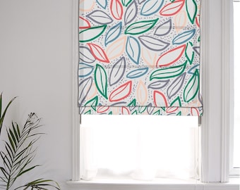 Custom Made Roman Shade, Contemporary Plant Leaf Botanical Art, Window Roman Shade Curtain Matching Pillow Case Fabric Supply